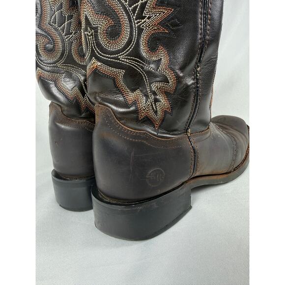 Double-H Brown Leather Western Cowboy Boots Men Size 10D Made in Mexico